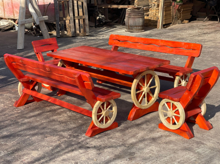 Set Masa Rustic 2 Metri cu Banci 2 Metri si Scaune [1]