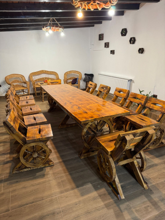 Set Masa & Scaune/Banci - Set Masa Rustic 3 Metri cu 12 Scaune