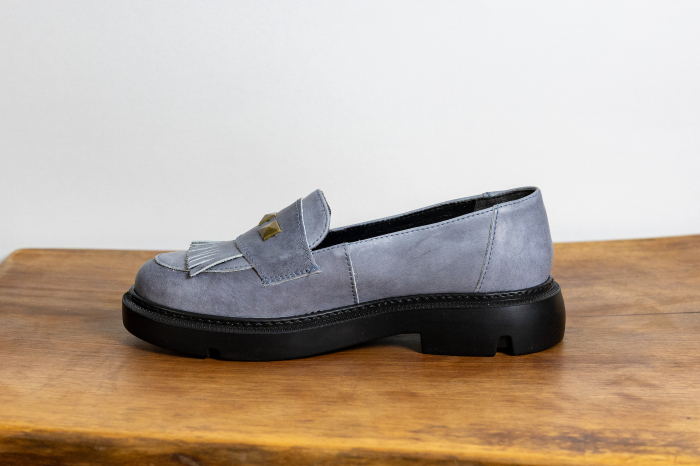 Loafer Blue Steel – Piele Naturală cu Franjuri și Ținte Aurii [3]