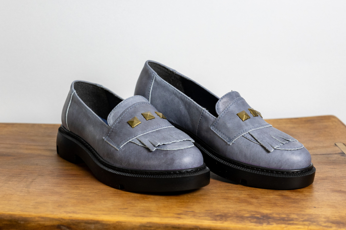 Loafer Blue Steel – Piele Naturală cu Franjuri și Ținte Aurii [2]