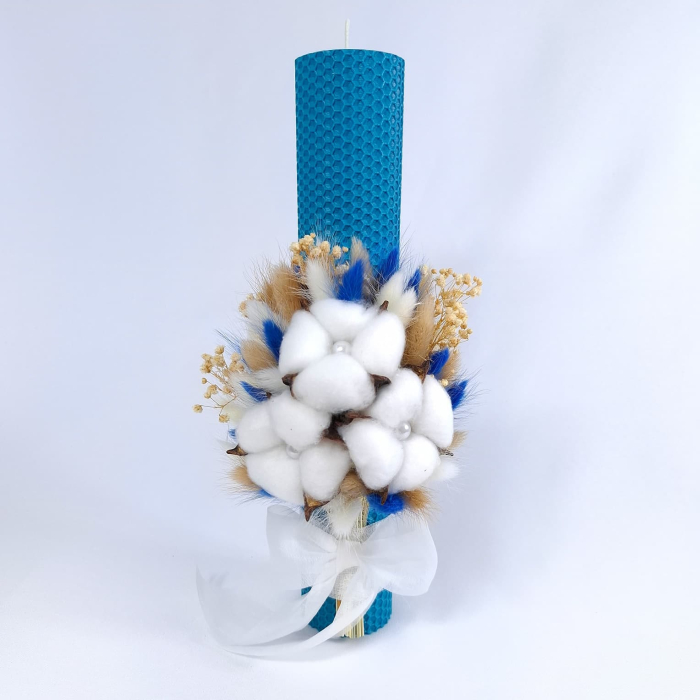 Lumanare Botez Ceara Naturala Albine si Flori Bumbac.-livrare-gratuita-atelierul-floral-infinity. [2]