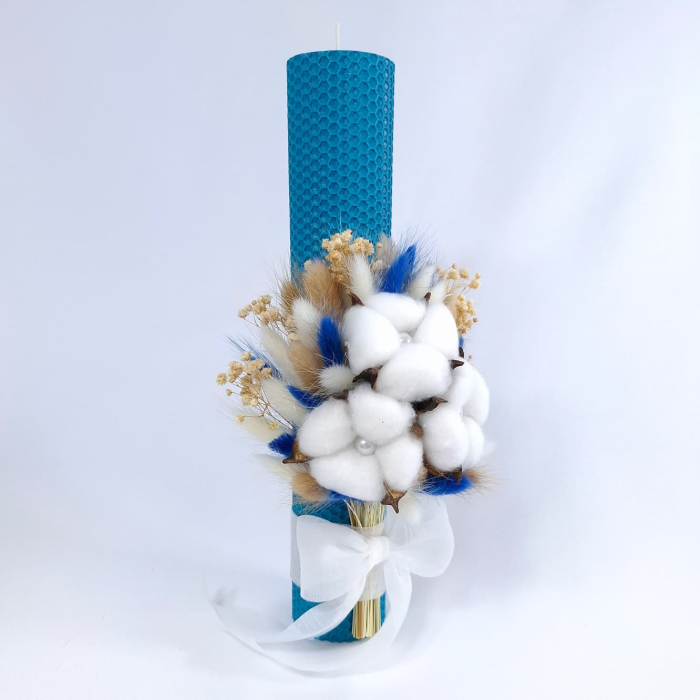 Lumanare Botez Ceara Naturala Albine si Flori Bumbac.-livrare-gratuita-atelierul-floral-infinity. [4]