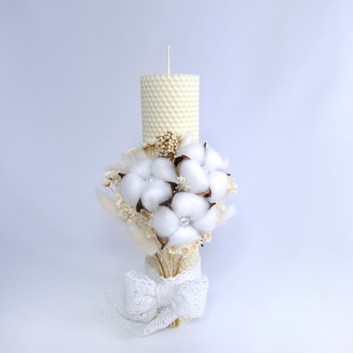Lumanare Botez Ceara Naturala Albine si Flori Bumbac.-livrare-gratuita-atelierul-floral-infinity. [2]
