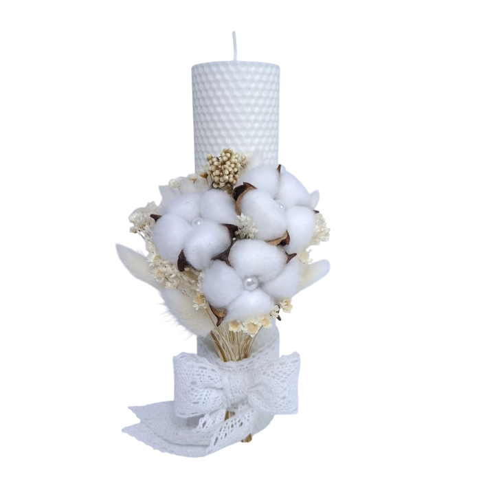 Lumanare Botez Ceara Naturala Albine si Flori Bumbac.-livrare-gratuita-atelierul-floral-infinity. [4]