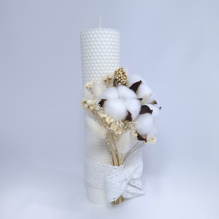 Lumanare Botez Ceara Naturala Albine si Flori Bumbac.-livrare-gratuita-atelierul-floral-infinity. [3]