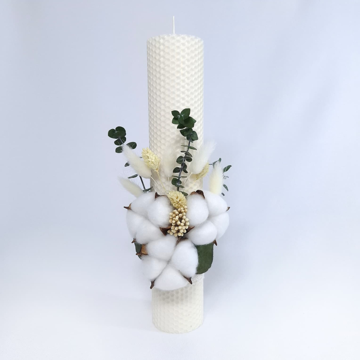 Lumanare Botez Ceara Naturala Albine si Flori Bumbac-livrare-gratuita-atelierul-floral-infinity. [2]