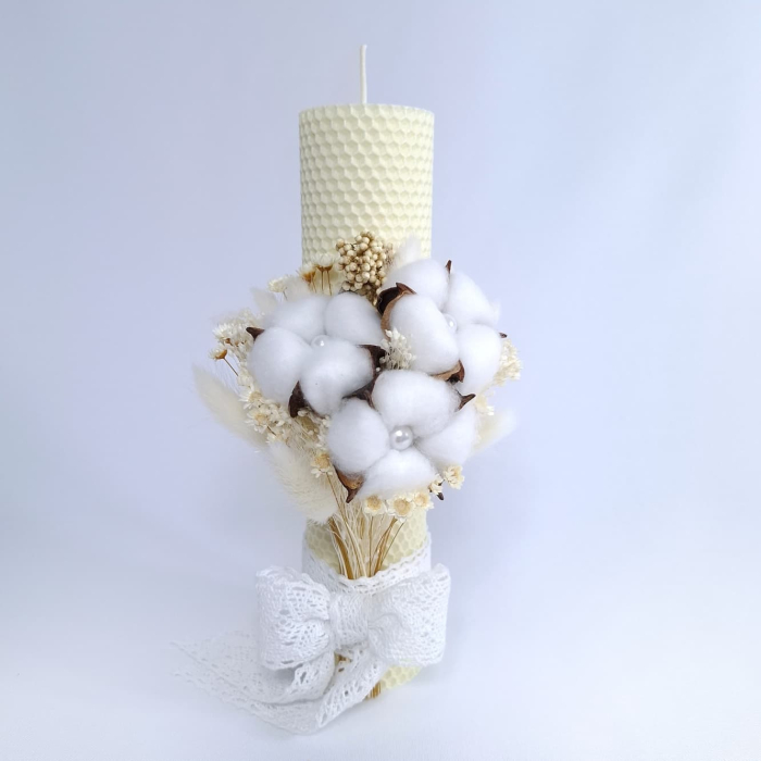 Lumanare Botez Ceara Naturala Albine si Flori Bumbac.-livrare-gratuita-atelierul-floral-infinity. [3]