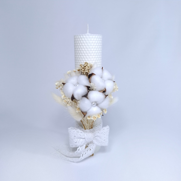 Lumanare Botez Ceara Naturala Albine si Flori Bumbac.-livrare-gratuita-atelierul-floral-infinity. [2]