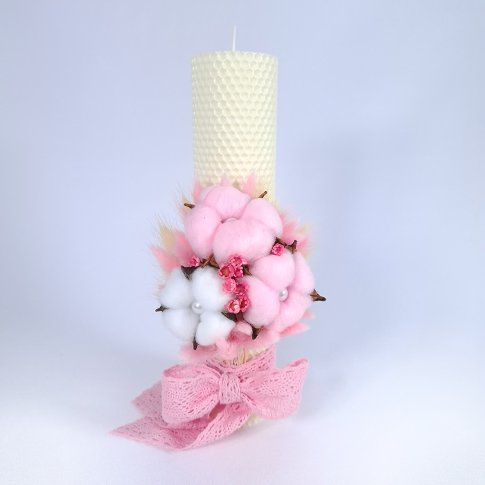 Lumanare Botez Ceara Naturala Albine si Flori Bumbac-livrare-gratuita-atelierul-floral-infinity. [2]