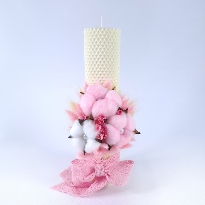 Lumanare Botez Ceara Naturala Albine si Flori Bumbac-livrare-gratuita-atelierul-floral-infinity. [5]