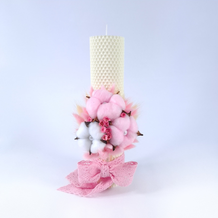 Lumanare Botez Ceara Naturala Albine si Flori Bumbac-livrare-gratuita-atelierul-floral-infinity. [3]