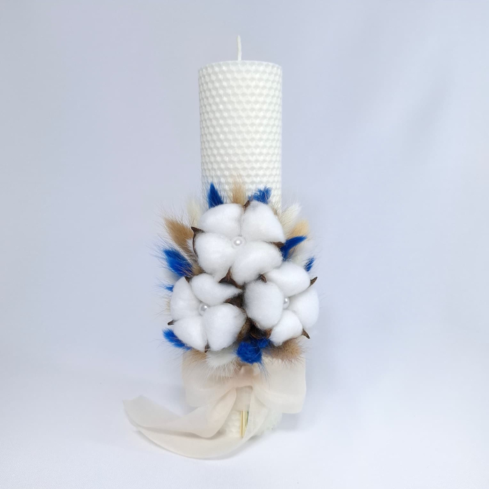 Lumanare Botez Ceara Naturala Albine si Flori Bumbac-livrare-gratuita-atelierul-floral-infinity. [3]
