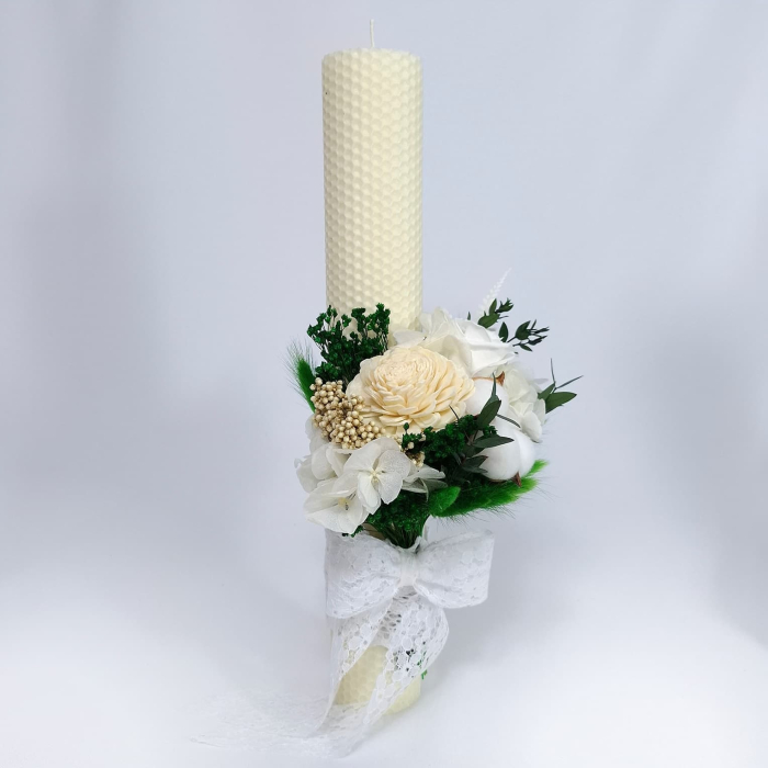 Lumanare Botez Ceara Naturala Albine si Trandafiri Criogenati-livrare-gratuita-atelierul-floral-infinity. [2]