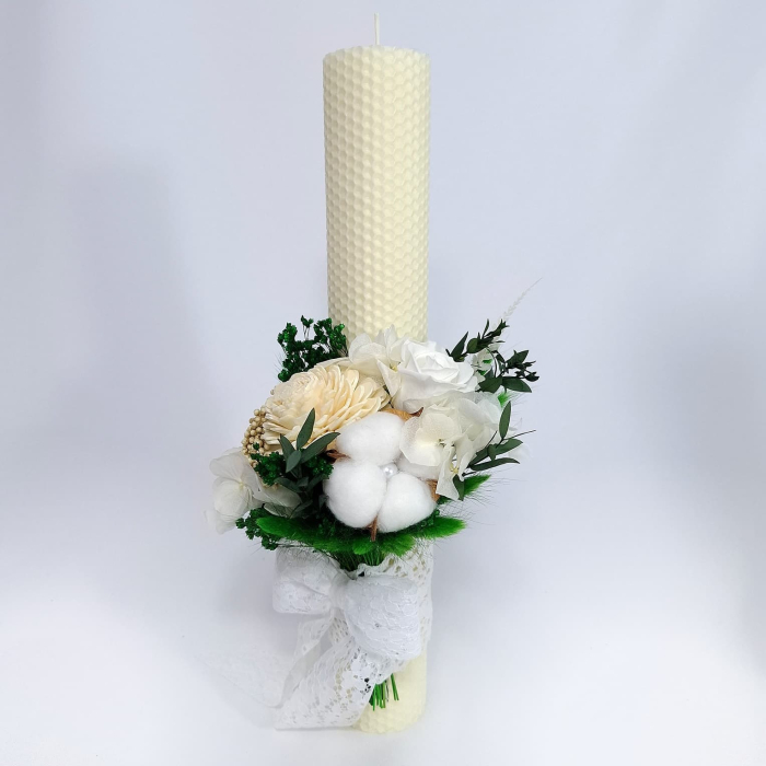 Lumanare Botez Ceara Naturala Albine si Trandafiri Criogenati-livrare-gratuita-atelierul-floral-infinity. [4]