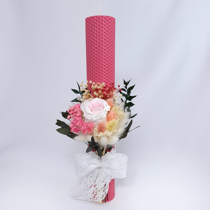 Lumanare Botez Ceara Naturala Albine si Trandafiri Criogenati-livrare-gratuita-atelierul-floral-infinity. [4]