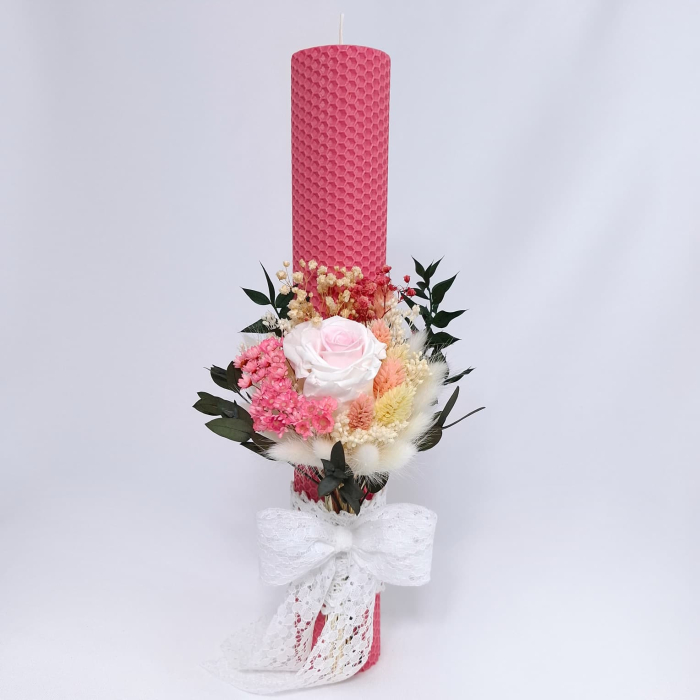 Lumanare Botez Ceara Naturala Albine si Trandafiri Criogenati-livrare-gratuita-atelierul-floral-infinity. [2]