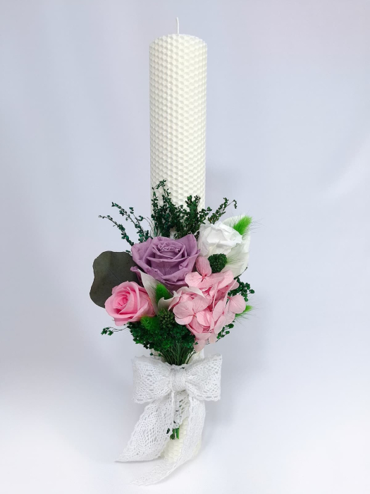Lumanare Botez Ceara Naturala Albine si Trandafiri Criogenati-livrare-gratuita-atelierul-floral-infinity. [5]