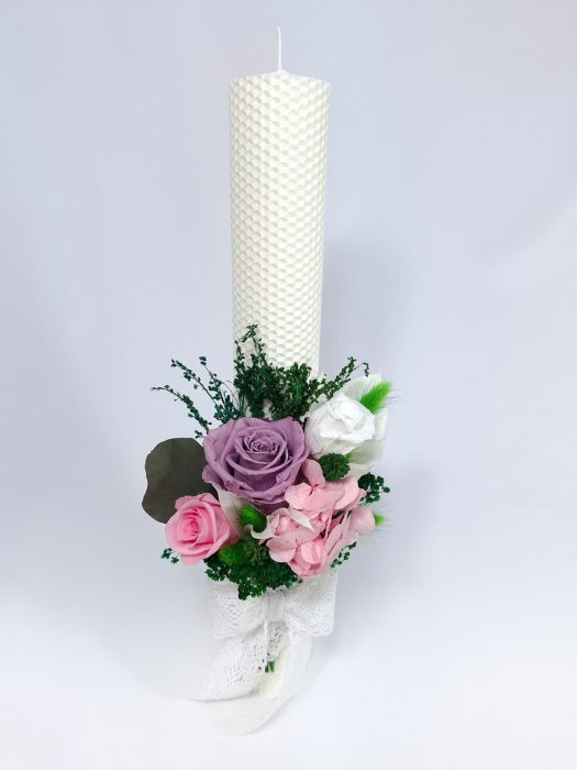 Lumanare Botez Ceara Naturala Albine si Trandafiri Criogenati-livrare-gratuita-atelierul-floral-infinity. [4]