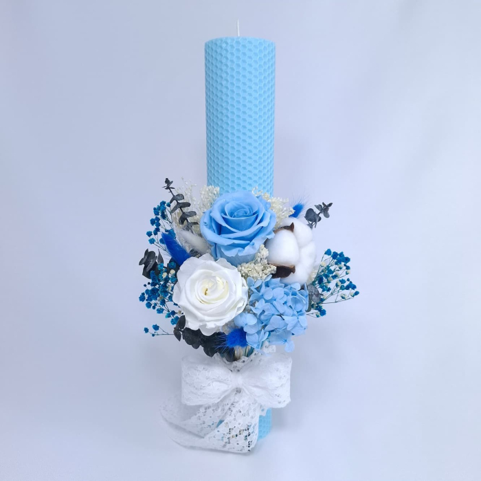 Lumanare Botez Ceara Naturala Albine si Trandafiri Criogenati-livrare-gratuita-atelierul-floral-infinity. [3]