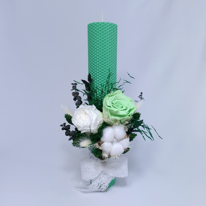 Lumanare Botez Ceara Naturala Albine si Trandafiri Criogenati-livrare-gratuita-atelierul-floral-infinity. [2]