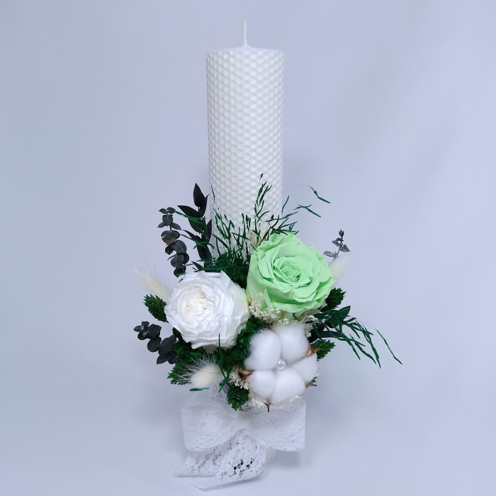 Lumanare Botez Ceara Naturala Albine si Trandafiri Criogenati-livrare-gratuita-atelierul-floral-infinity. [2]