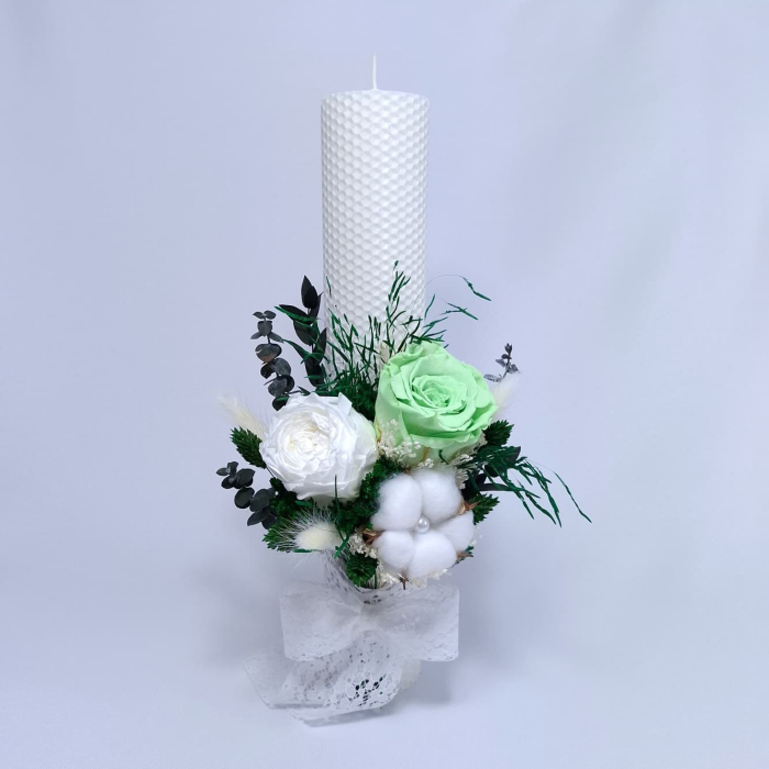 Lumanare Botez Ceara Naturala Albine si Trandafiri Criogenati-livrare-gratuita-atelierul-floral-infinity. [4]