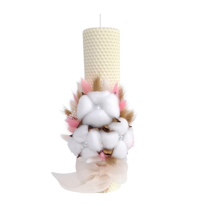Lumanare Botez Ceara Naturala Albine si Flori Bumbac-livrare-gratuita-atelierul-floral-infinity. [4]