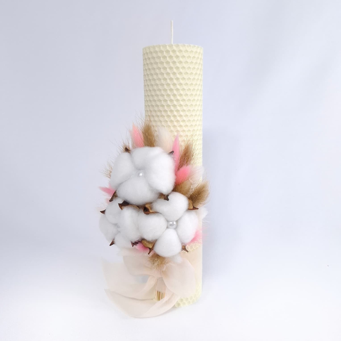 Lumanare Botez Ceara Naturala Albine si Flori Bumbac-livrare-gratuita-atelierul-floral-infinity. [2]