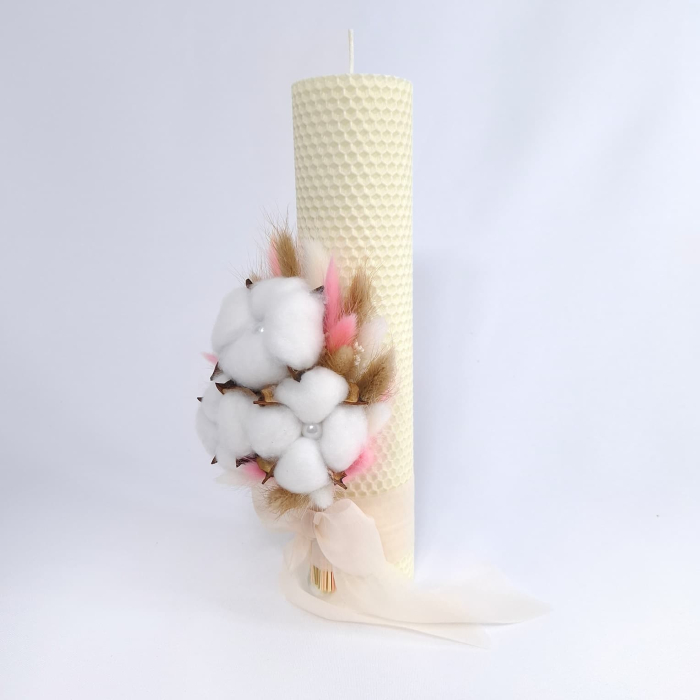 Lumanare Botez Ceara Naturala Albine si Flori Bumbac-livrare-gratuita-atelierul-floral-infinity. [3]