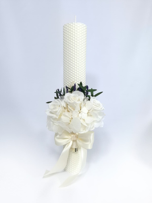 Lumanare Botez Ceara Naturala Albine si Trandafiri Criogenati-livrare-gratuita-atelierul-floral-infinity. [4]