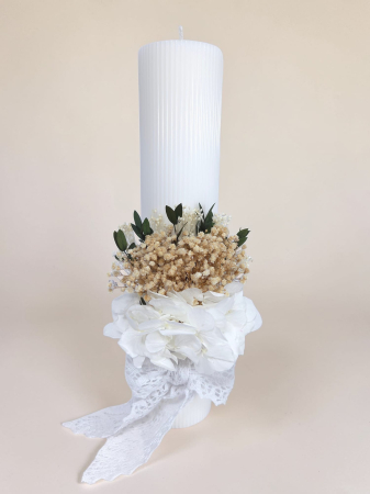 Fetițe - Lumanare Botez -Gypsophilla si Hortensie Criogenata-livrare-gratuita-atelierul-floral-infinity.