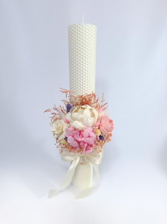Fetițe - Lumanare Botez Ceara Naturala Albine si Flori Uscate-livrare-gratuita-atelierul-floral-infinity.