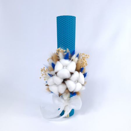 Lumanare Botez Ceara Naturala Albine si Flori Bumbac.-livrare-gratuita-atelierul-floral-infinity. [2]