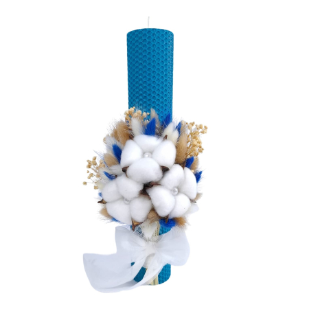 Băieței - Lumanare Botez Ceara Naturala Albine si Flori Bumbac.-livrare-gratuita-atelierul-floral-infinity.