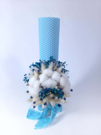 Băieței - Lumanare Botez Ceara Naturala Albine si Flori de Bumbac-Flori Criogenate-livrare-gratuita-atelierul-floral-infinity.