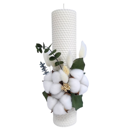 Lumânări Botez - Lumanare Botez Ceara Naturala Albine si Flori Bumbac-livrare-gratuita-atelierul-floral-infinity.