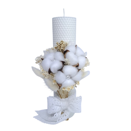 Lumanare Botez Ceara Naturala Albine si Flori Bumbac.-livrare-gratuita-atelierul-floral-infinity. [3]