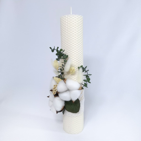 Lumanare Botez Ceara Naturala Albine si Flori Bumbac-livrare-gratuita-atelierul-floral-infinity. [2]