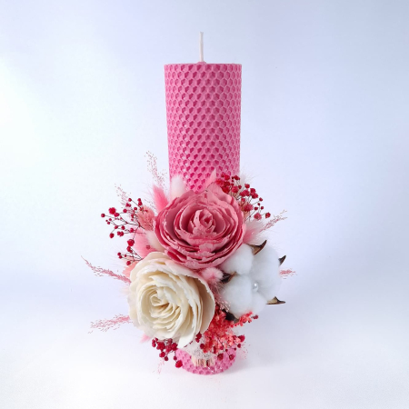 Lumanare Botez Ceara Naturala Albine si Flori Ming-livrare-gratuita-atelierul-floral-infinity. [1]