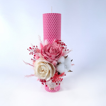 Lumânări Botez - Lumanare Botez Ceara Naturala Albine si Flori Ming-livrare-gratuita-atelierul-floral-infinity.