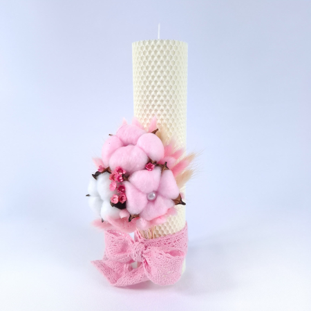 Lumanare Botez Ceara Naturala Albine si Flori Bumbac-livrare-gratuita-atelierul-floral-infinity. [3]