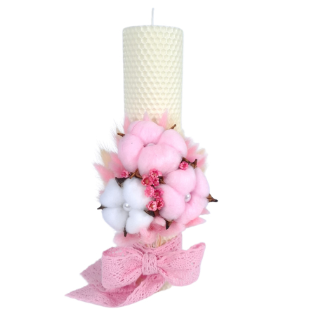 Fetițe - Lumanare Botez Ceara Naturala Albine si Flori Bumbac-livrare-gratuita-atelierul-floral-infinity.
