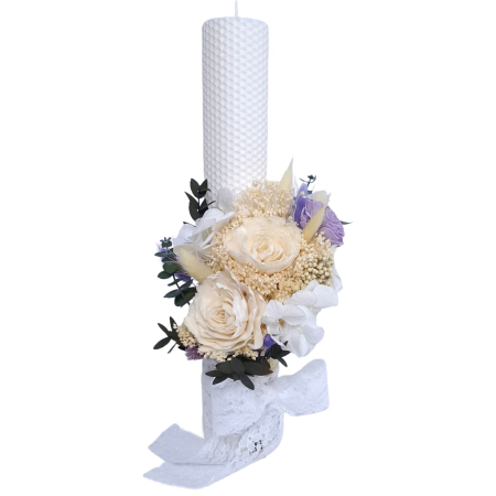 Lumânări Botez - Lumanare Botez Ceara Naturala Albine si Trandafiri Criogenati-livrare-gratuita-atelierul-floral-infinity.