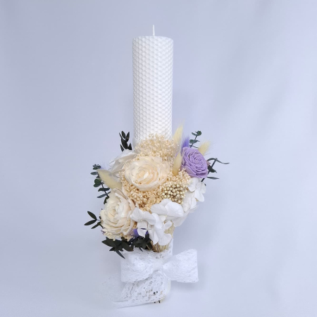 Lumanare Botez Ceara Naturala Albine si Trandafiri Criogenati-livrare-gratuita-atelierul-floral-infinity. [1]