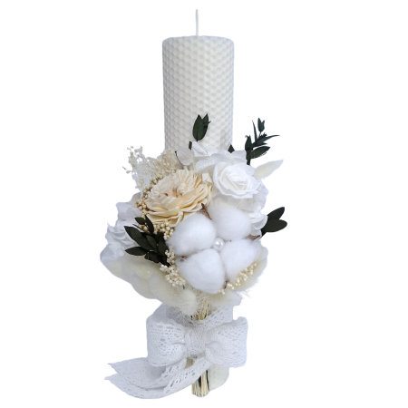 Fetițe - Lumanare Botez Ceara Naturala Albine si Trandafiri Criogenati-livrare-gratuita-atelierul-floral-infinity.