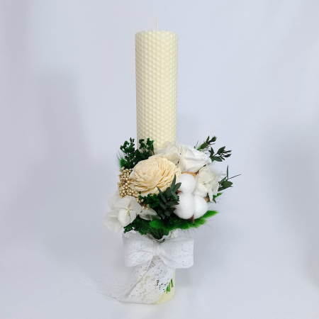 Lumanare Botez Ceara Naturala Albine si Trandafiri Criogenati-livrare-gratuita-atelierul-floral-infinity. [2]
