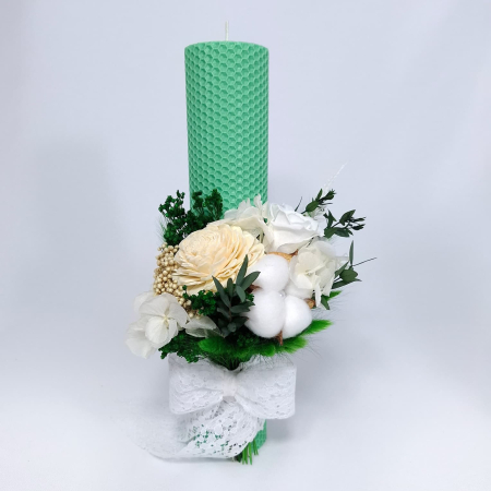 Băieței - Lumanare Botez Ceara Naturala Albine si Trandafiri Criogenati-livrare-gratuita-atelierul-floral-infinity.