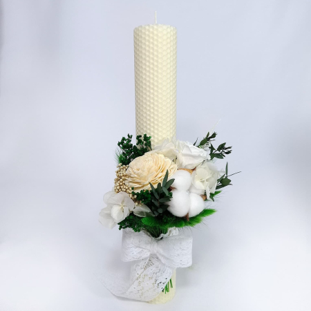 Lumanare Botez Ceara Naturala Albine si Trandafiri Criogenati-livrare-gratuita-atelierul-floral-infinity. [4]