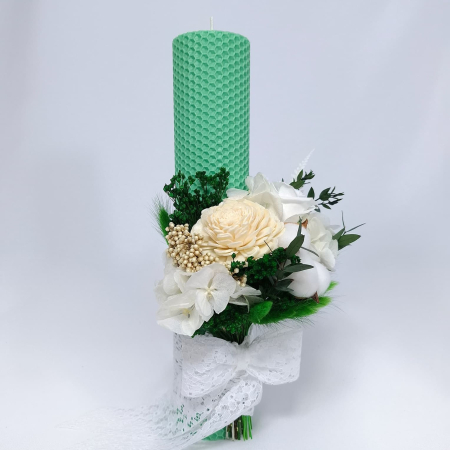 Lumanare Botez Ceara Naturala Albine si Trandafiri Criogenati-livrare-gratuita-atelierul-floral-infinity. [1]
