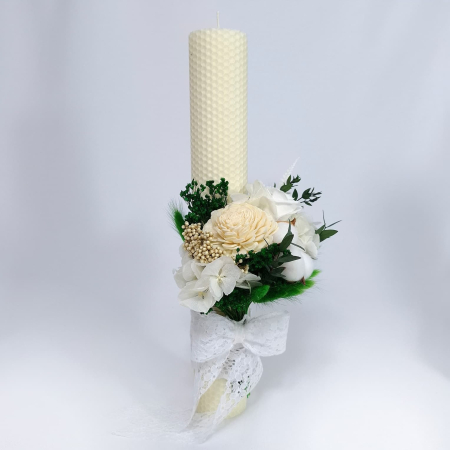 Lumanare Botez Ceara Naturala Albine si Trandafiri Criogenati-livrare-gratuita-atelierul-floral-infinity. [1]